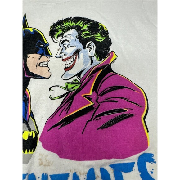 Vintage 1989 Arch Enemies Batman v Joker T Shirt Size 10-12 White DC Comics 80s - Picture 11 of 13